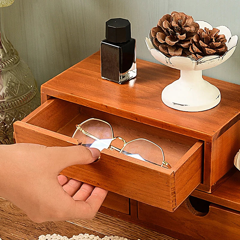 Retro Wooden Drawer Desk Organizer
