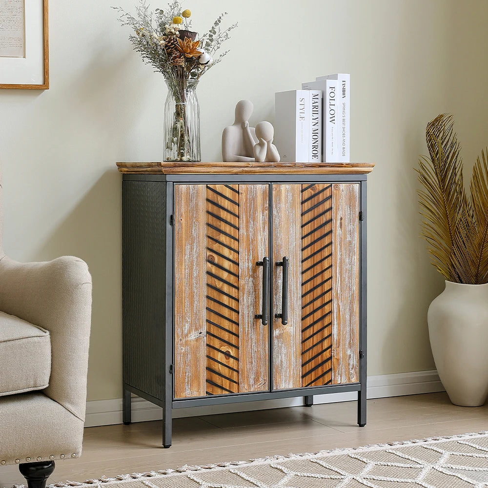 Classic wooden storage cabinet living room side cabinet, kitchen buffet console cabinet with two doors