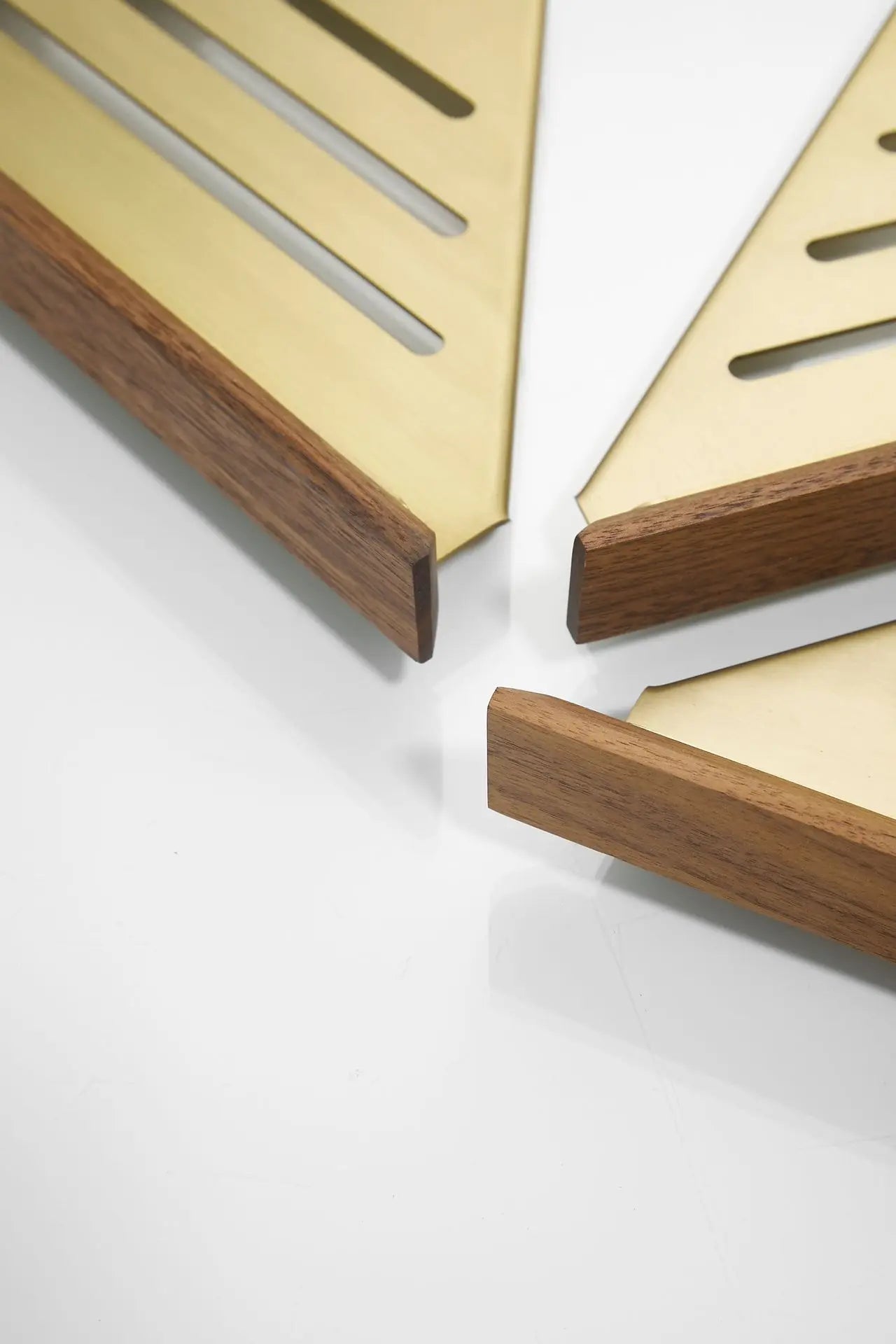 Walnut Brushed Gold Bathroom corner Shelf