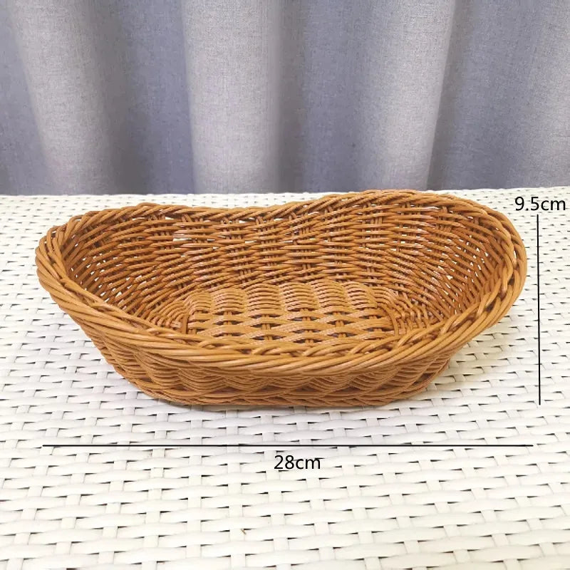 Oval Curved Rattan Wicker Woven Serving Baskets for Bread Fruit Vegetables Restaurant Serving Tabletop Display Rattan Basket