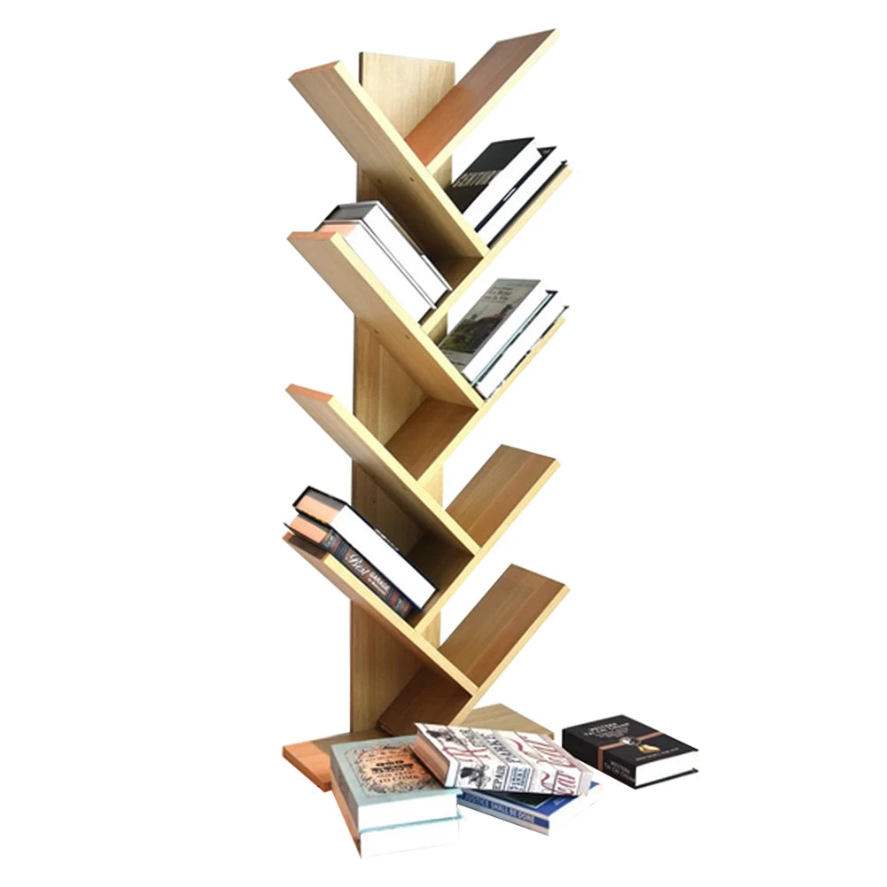 【Breeins】Rustic Standing Tree Bookshelf Wood Display Rack For Home Office Decoration Storage Organizer Shelf Bookcase