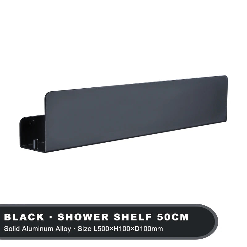Black Bathroom Organizer Shelf With Hooks