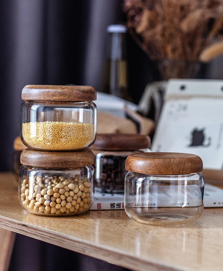 Transparent Glass Storage Jar with Acacia Wood Lid