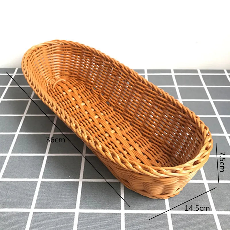 Oval Curved Rattan Wicker Woven Serving Baskets for Bread Fruit Vegetables Restaurant Serving Tabletop Display Rattan Basket