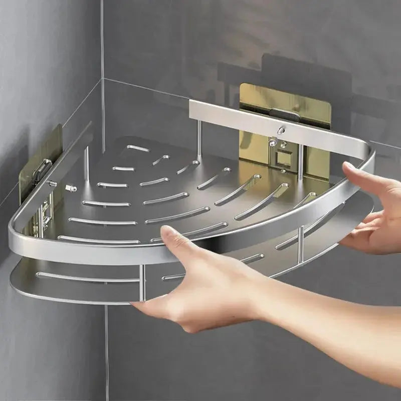No-Drill Aluminium Bathroom Shelf – Shampoo & Makeup Organizer