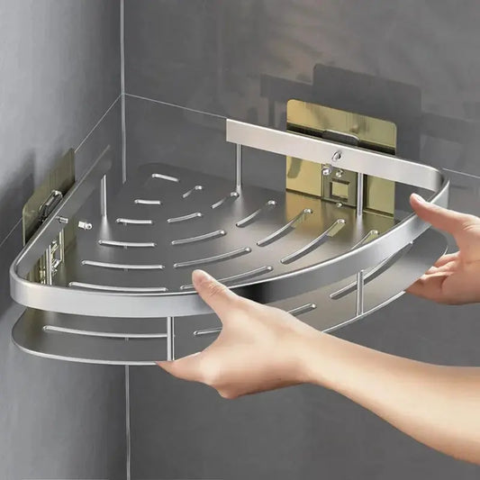 No-Drill Aluminium Bathroom Shelf – Shampoo & Makeup Organizer