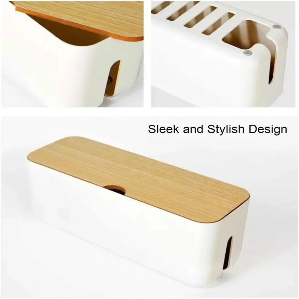 Cable Management Box with Wooden Lid