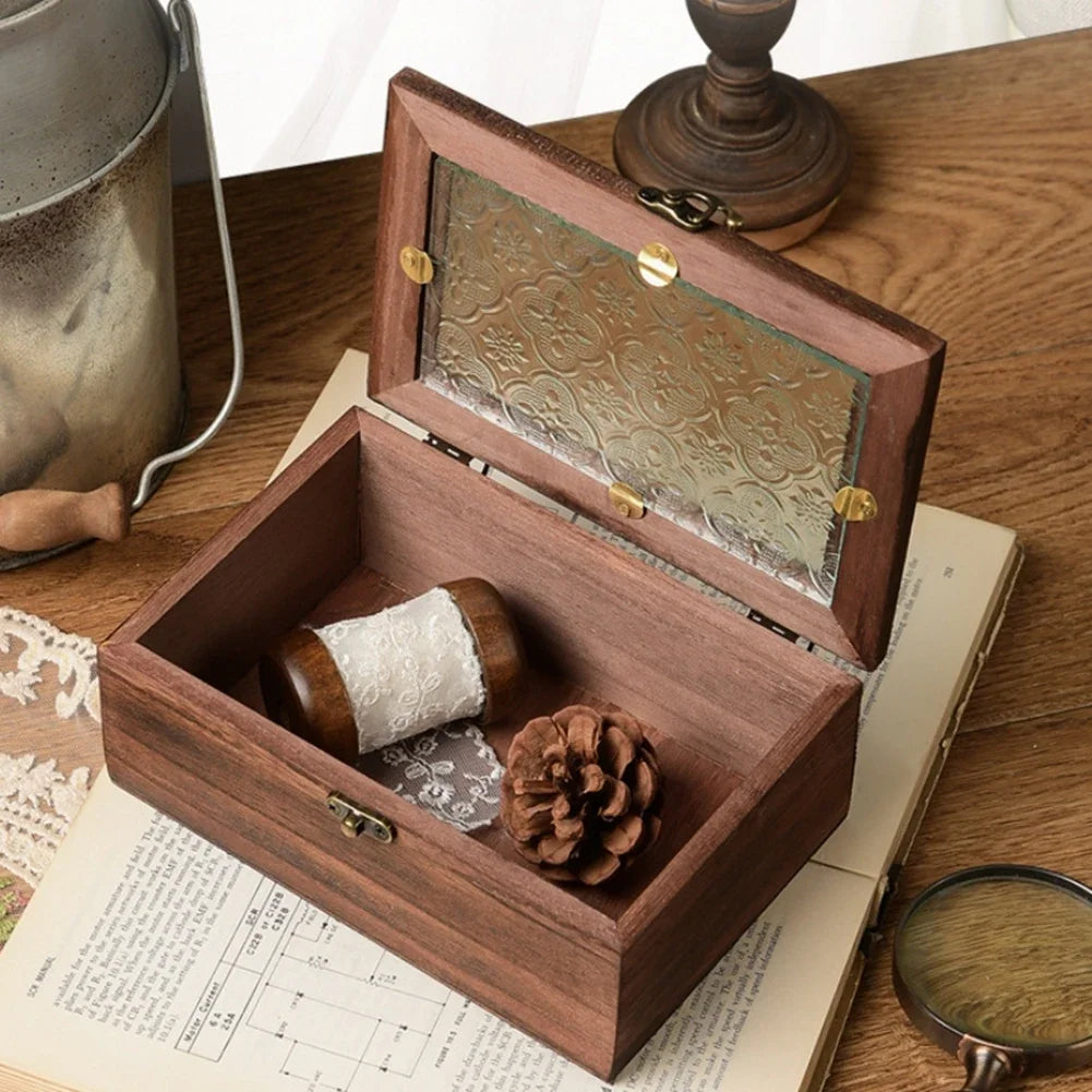 Retro Solid Wood Storage Box with Lid