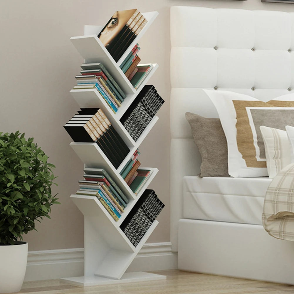 【Breeins】Rustic Standing Tree Bookshelf Wood Display Rack For Home Office Decoration Storage Organizer Shelf Bookcase