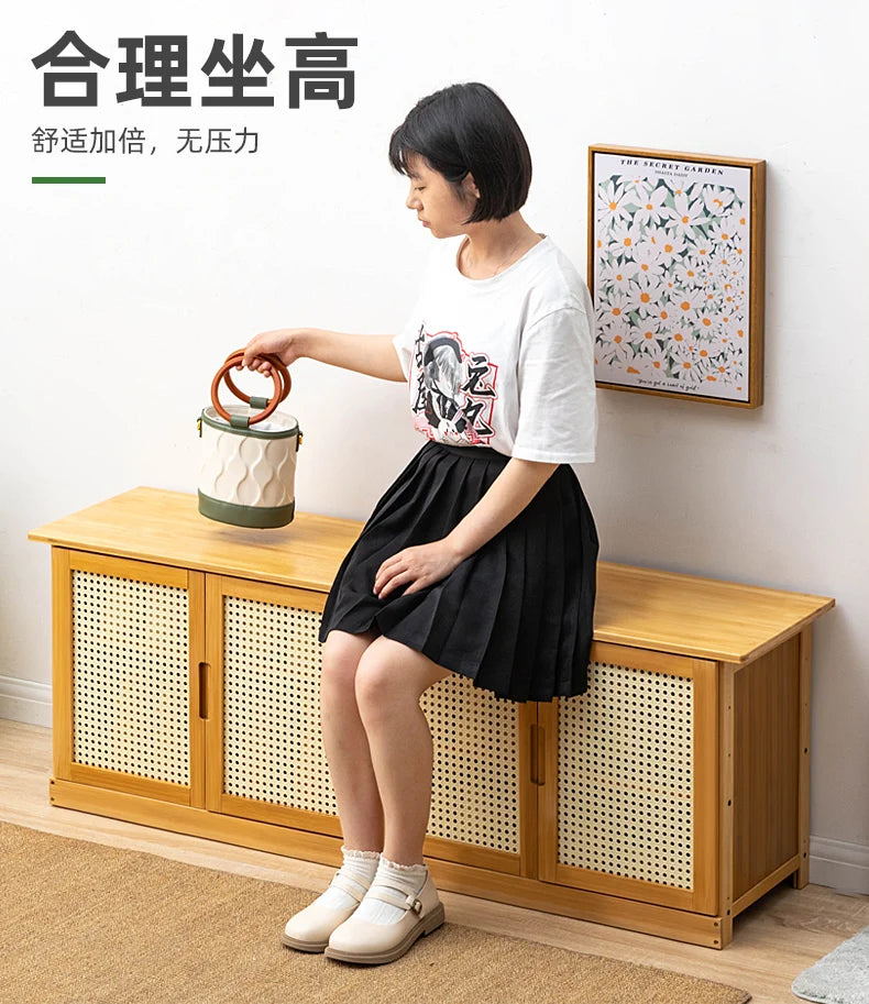 Home Entryway Shoe Bench Sit and Store Shoe Cabinet Breathable Dust-Proof Shoe Organizer Long Bench Shoe Rack for Doorway