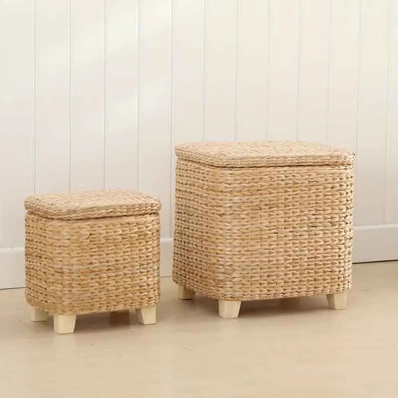 Handmade Straw Woven Stool, Porch Shoe Changing Stool, Living Room Sofa Footstool, Creative Storage Stool, Modern Furniture Seat