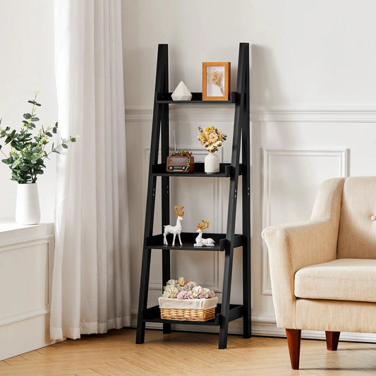 【Breeins】4-Tier Wooden Display Ladder Shelf for Home Storage Organizer Rack Home Decoration For Home Office