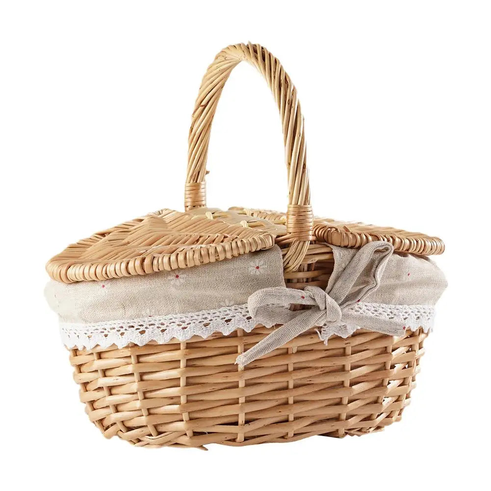 Willow Woven Wicker Picnic Basket With Lids Outdoor Shopping Double-lid Camping Large Capacity Fruit Storage Container Basket