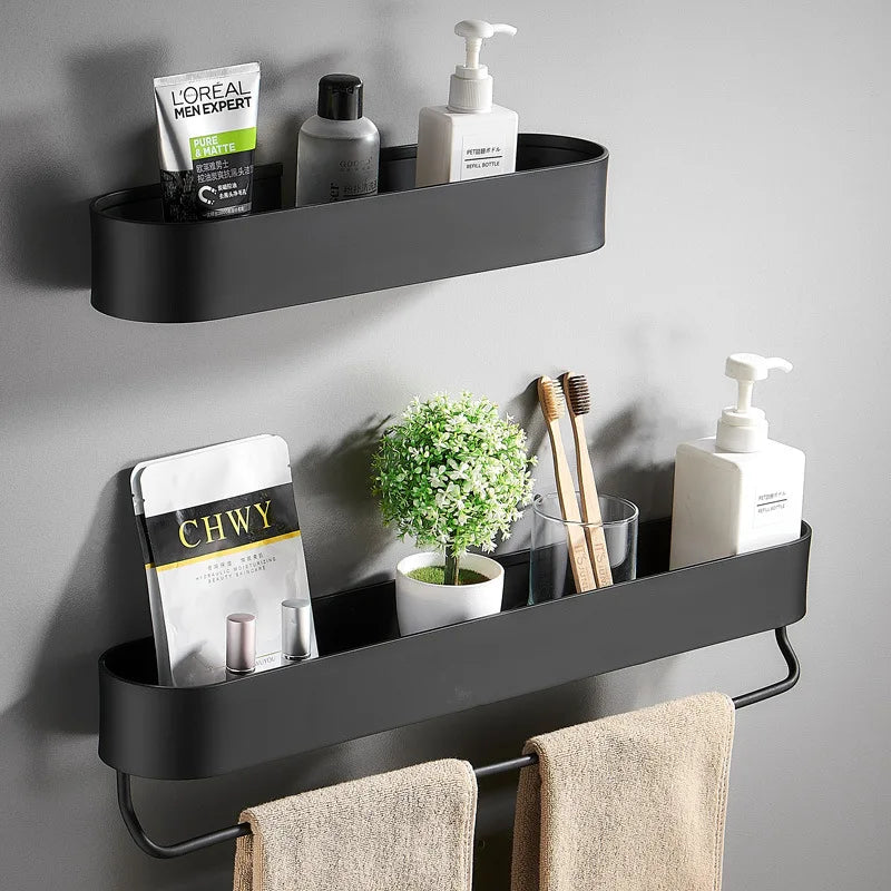 Matte Black Wall-Mounted Shower Shelf