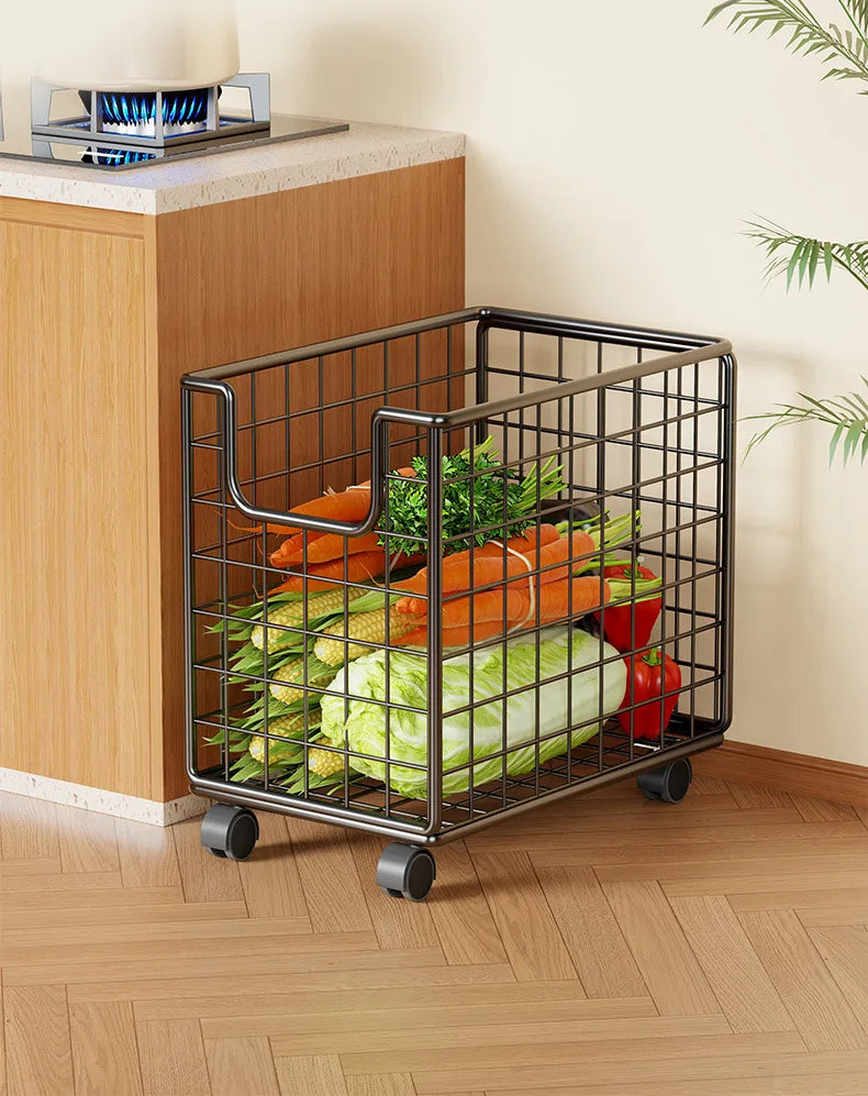 Removable Vegetable Fruit Storage Basket Rack Rolling Laundry Hamper Bathroom Foldable Iron Wire Dirty Clothes Hamper Organizer