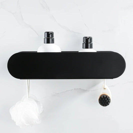 Black Aluminium Shower Caddy Shelf with Hooks