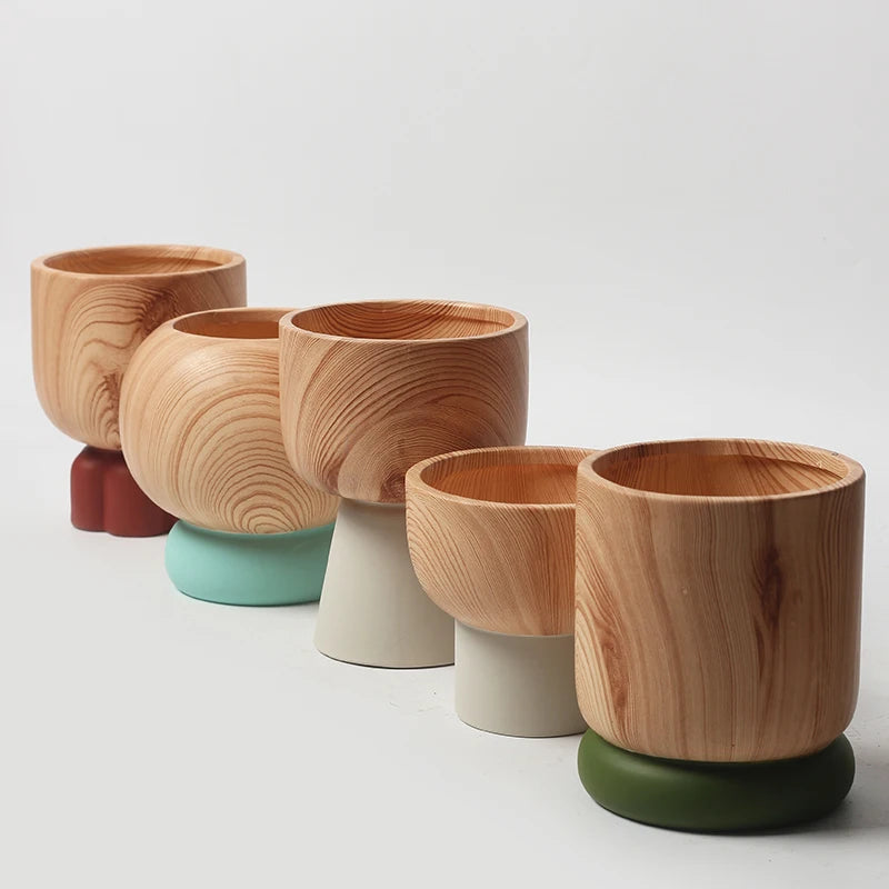 Nordic Colorful Flower Pots Retro Wood Grain Painted Phalaenopsis Succulent Household Internet Celebrity Indoor Breathable