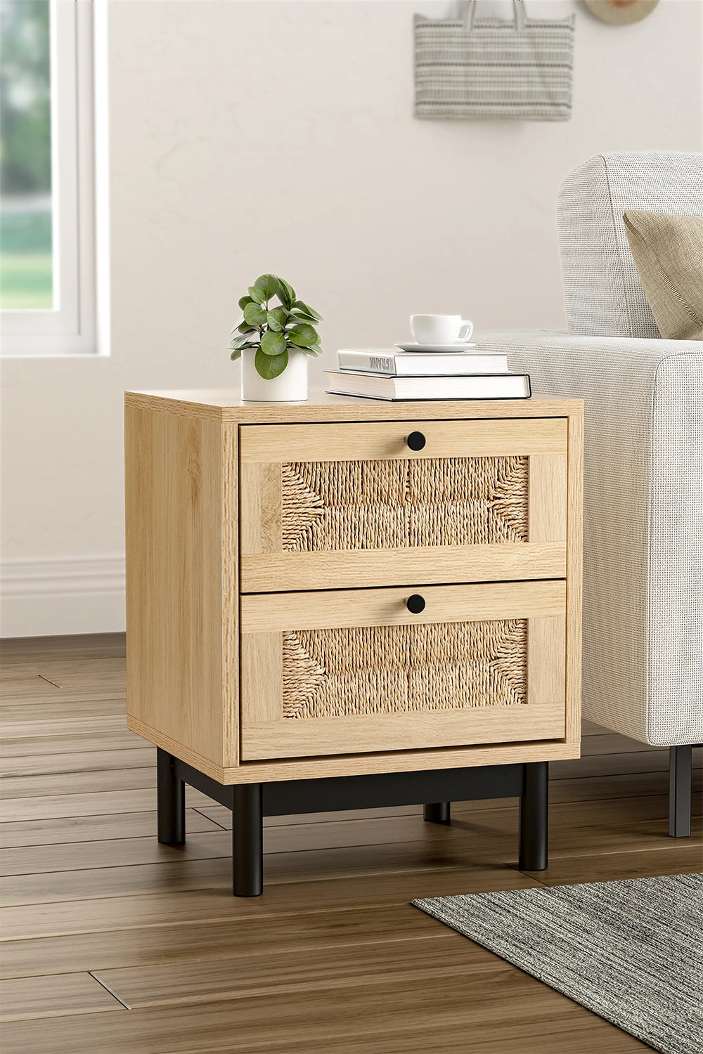 【Lifeideas】2/3-Drawer Woven Accent Cabinet Livingroom Bedroom Decoration Storage Shelf Modern Classic