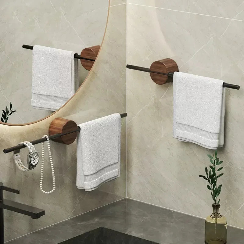 Wood & Aluminium Wall-Mounted Towel Rack