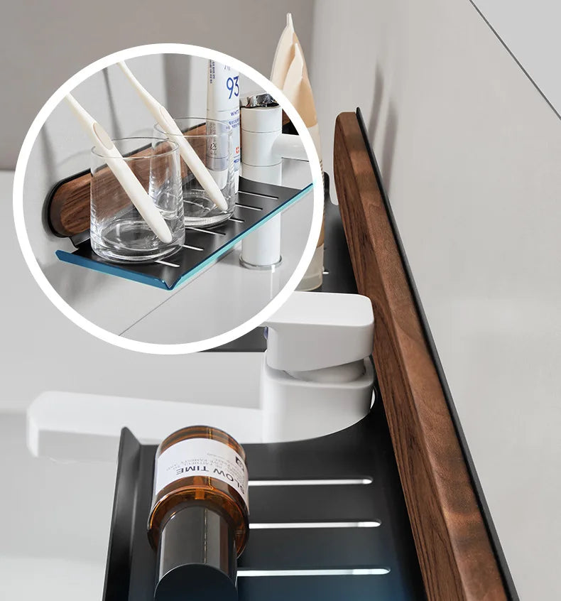 Walnut Wall-Mounted Toilet & Sink Shelf