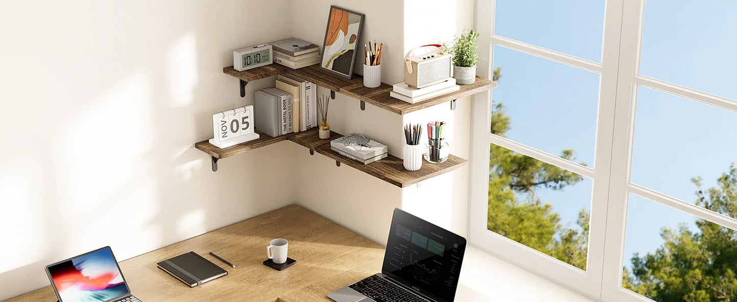 Rustic Wood Corner Floating Shelves