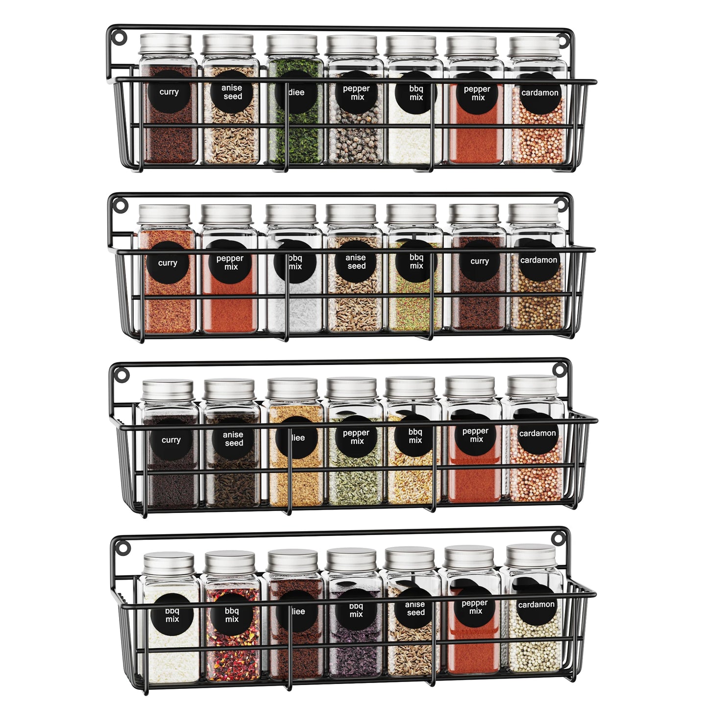 4pcs Wall-Mounted Kitchen Spice Organizer Racks