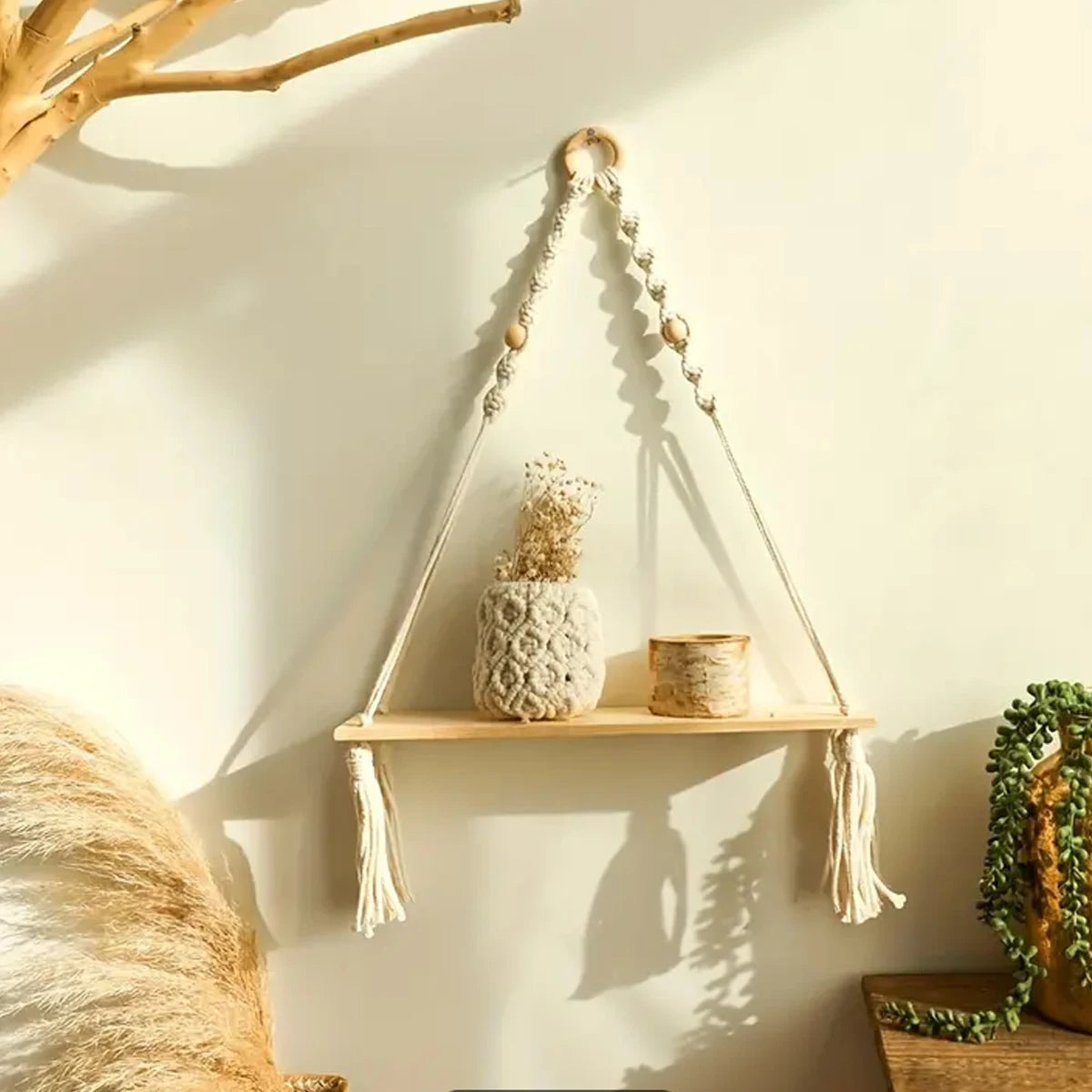 Rustic Wooden Hanging Shelf