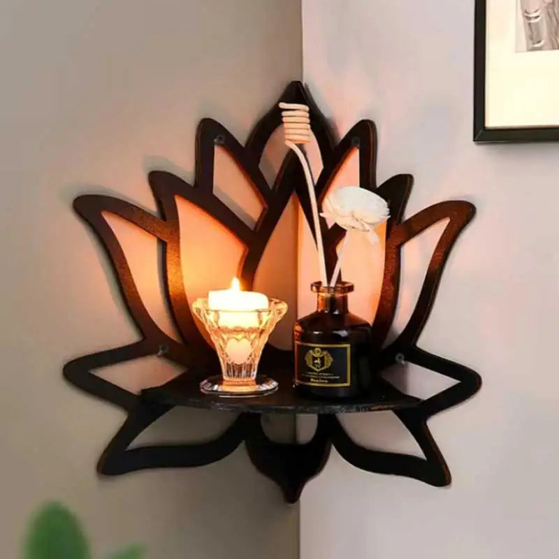 Corner Wooden Lotus Shelf