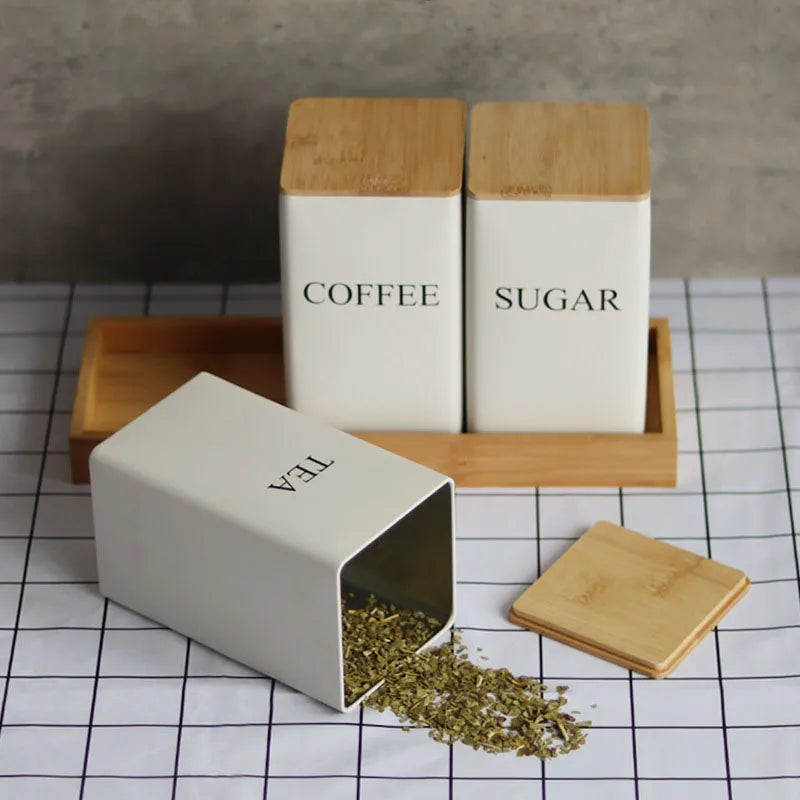 Modern Metal Coffee Bean Storage Jar with Bamboo Lid