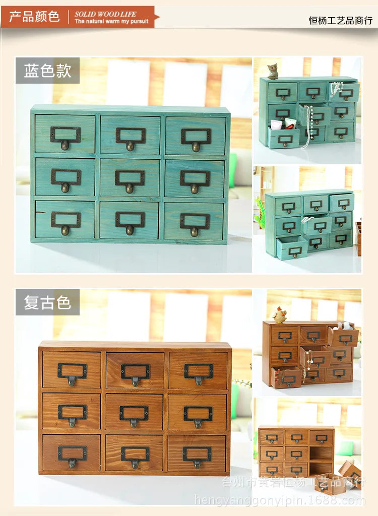 Vintage Wooden Desktop Drawer Organizer