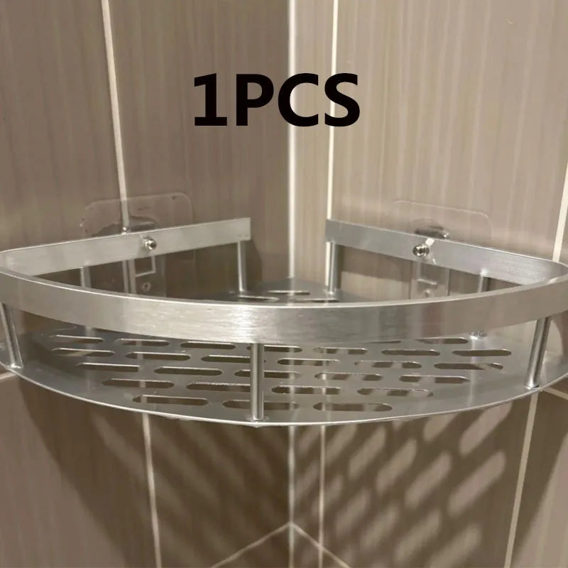 No-Drill Aluminium Bathroom Shelf – Shampoo & Makeup Organizer