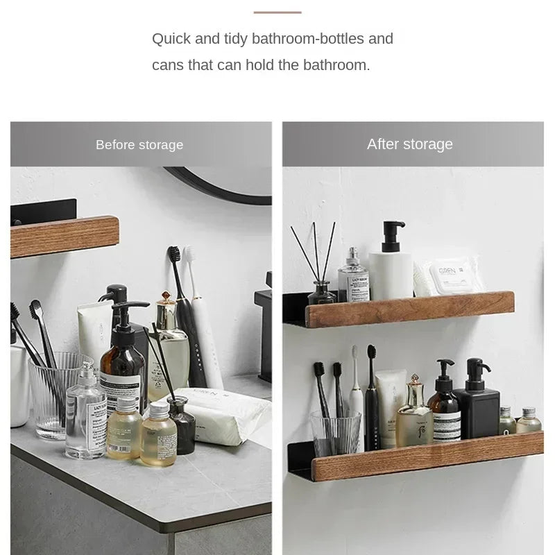 Wooden Wall-Mounted Bathroom Shelf