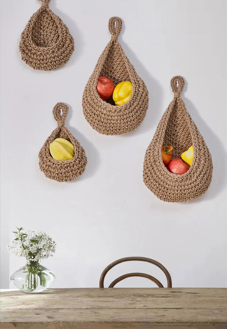 Handwoven Hanging Wall Vegetable Fruit Basket Organizer Container Decor for Kitchen Garden Mount Wall Plant Flower Onion Storage