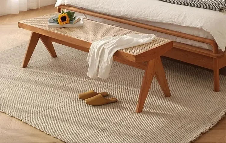 Nordic Solid Wood Rattan Woven Bench