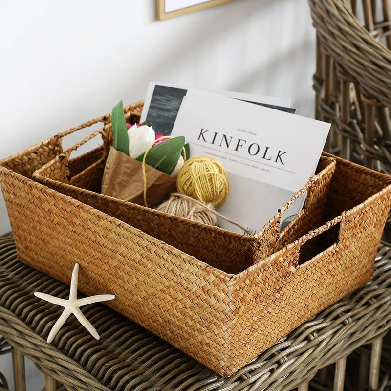 Zerolife Natural Large Woven Seagrass Basket Of Straw Wicker For Home Table Fruit Bread Towels Small Kitchen Storage Container
