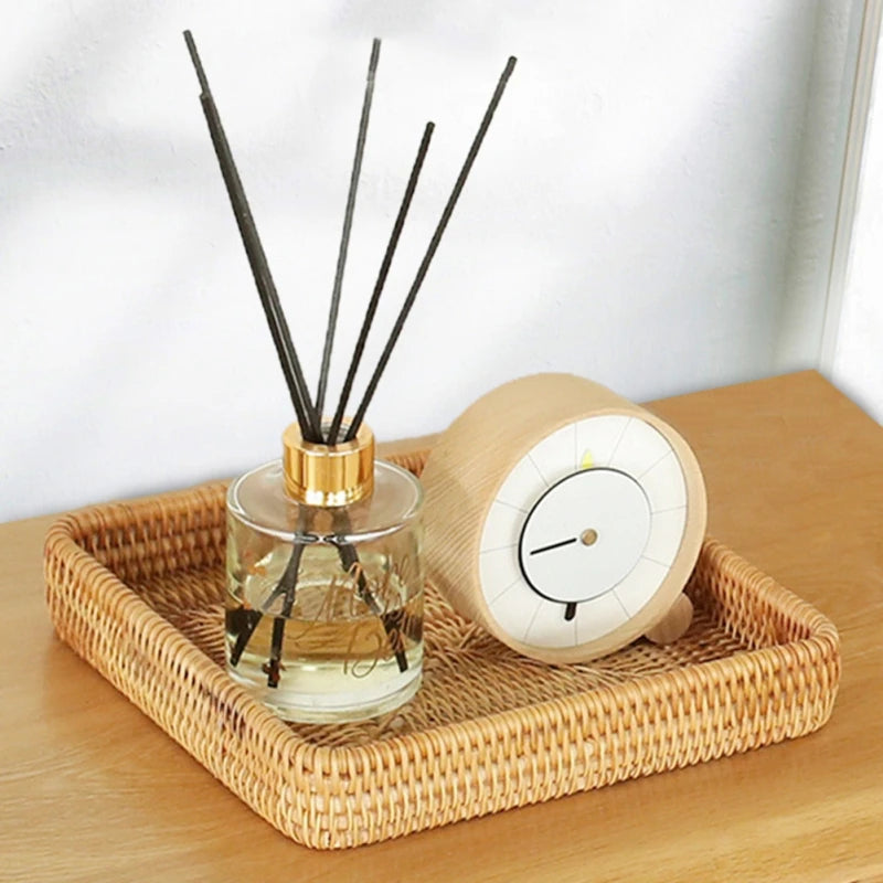 Handwoven Rattan Storage Basket Square Wicker Tray Picnic Basket Bread Food Plate Fruit Cake Sundries Box Home Desk Decoration