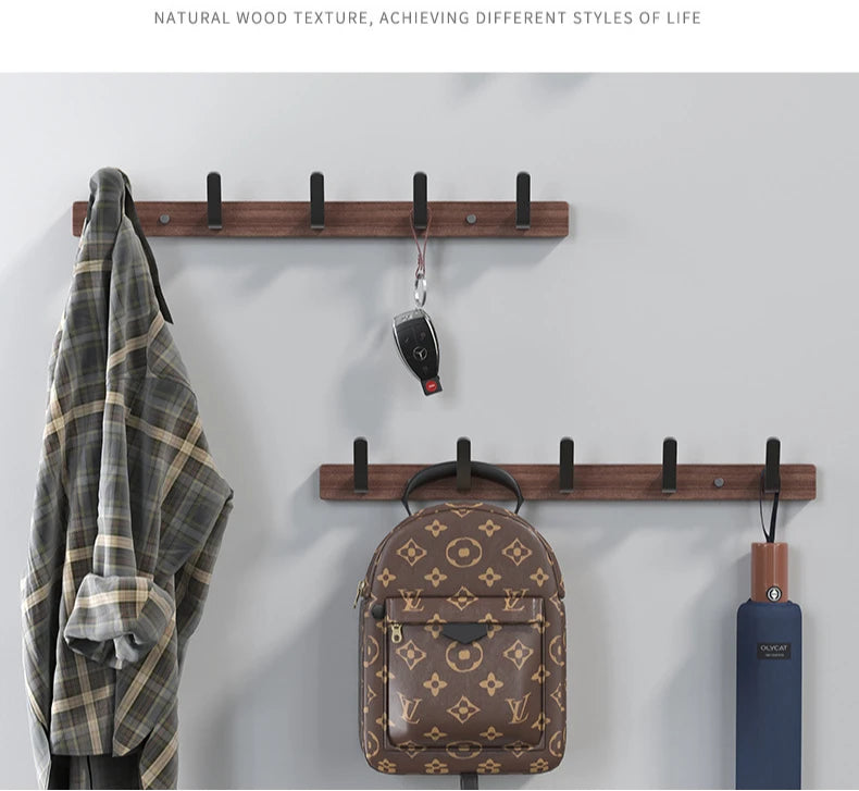 Walnut Hook for Bathroom Towel, Coat Hook, Living Room, Door Back, Clothes, Simple Black Storage, Save Space, No Punching