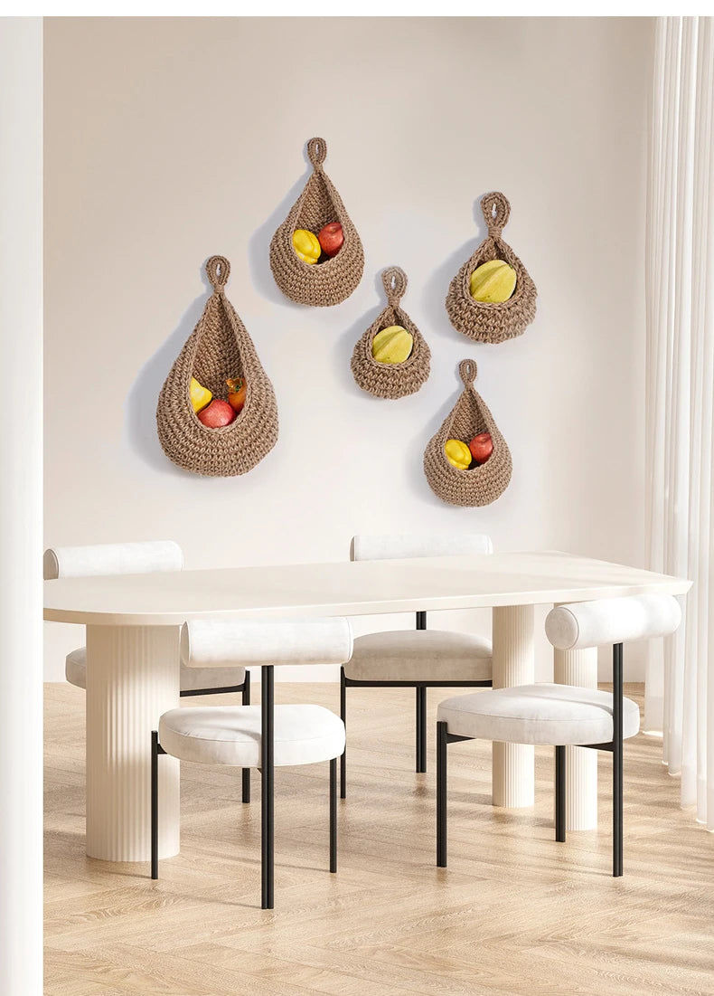 Water Drop Vegetable Fruit Storage Basket Cotton Hand-woven Kitchen Hanging Basket Wall Net Pocket Cotton Rope Home Decor Tool
