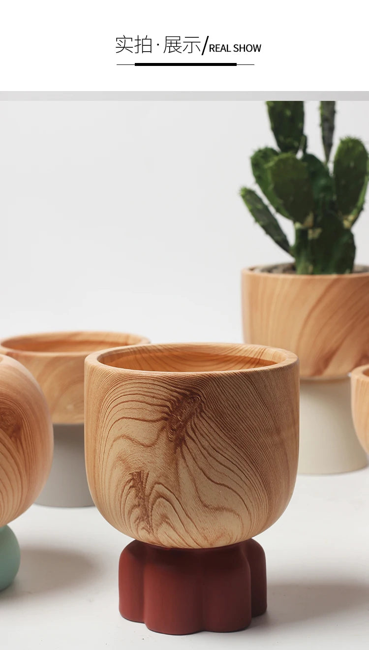 Nordic Colorful Flower Pots Retro Wood Grain Painted Phalaenopsis Succulent Household Internet Celebrity Indoor Breathable