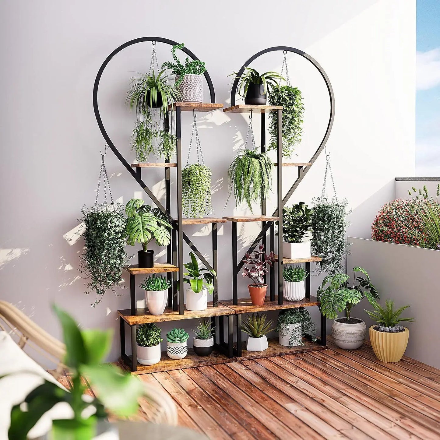 Heart-Shaped Wood & Metal Flower Display