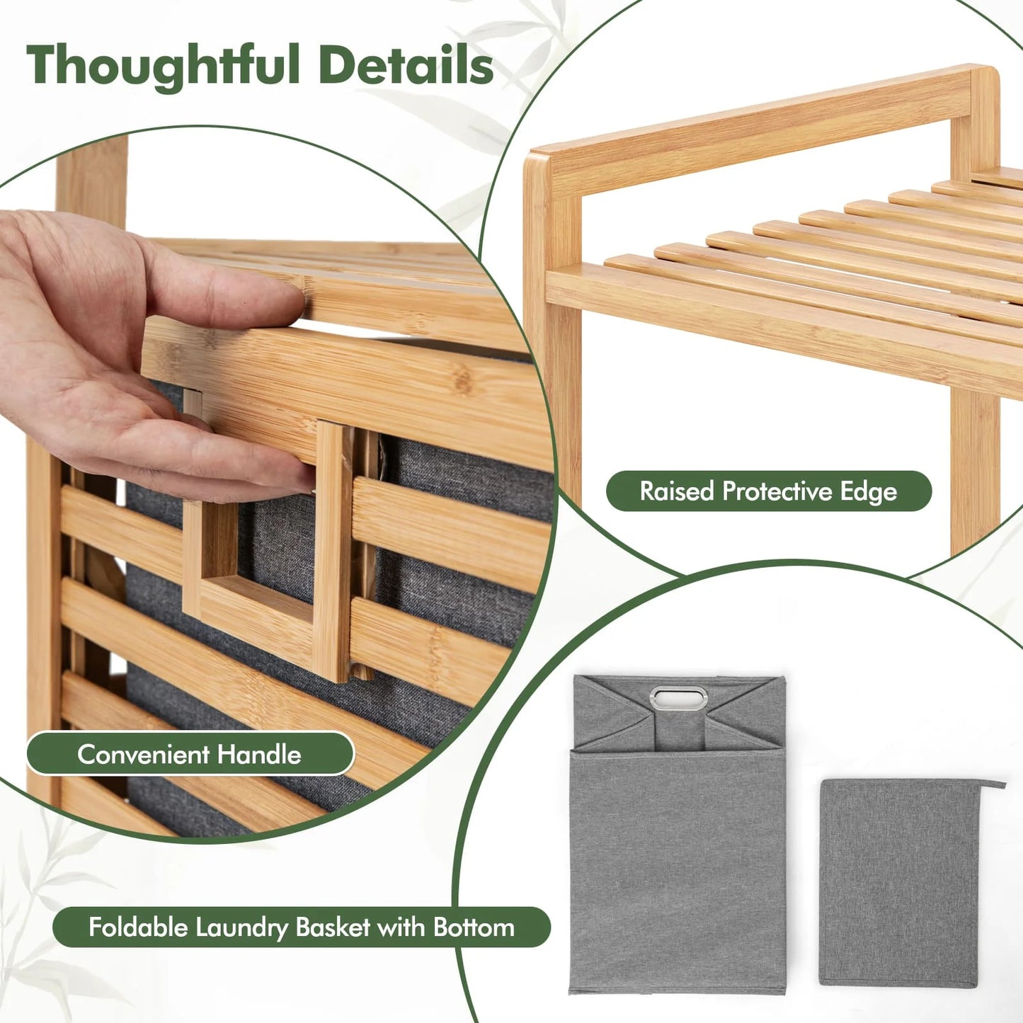 Bamboo Laundry Cabinet w/Storage Shelves-Natural
