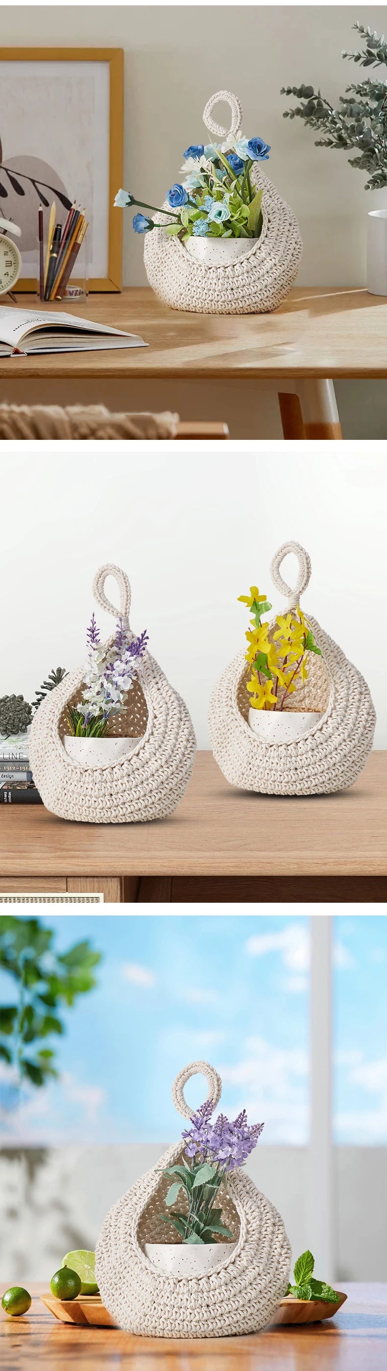 Water Drop Vegetable Fruit Storage Basket Cotton Hand-woven Kitchen Hanging Basket Wall Net Pocket Cotton Rope Home Decor Tool