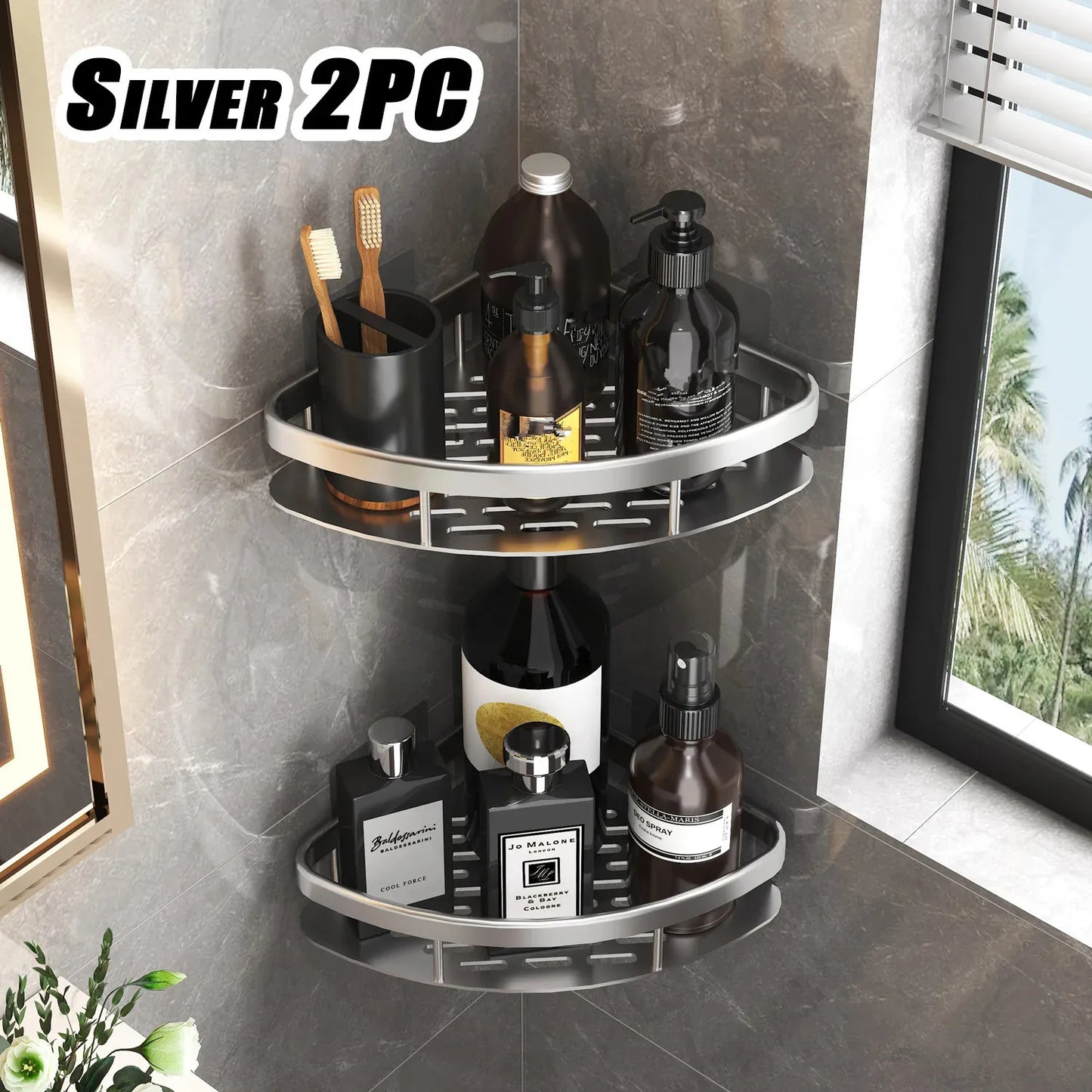 No-Drill Aluminium Bathroom Shelf – Shampoo & Makeup Organizer