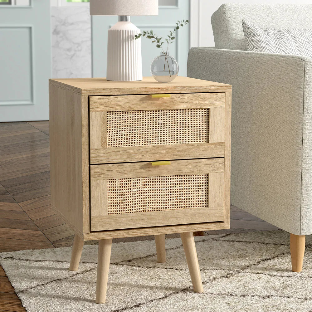 Nordic solid wood rattan side cabinet 2 pieces
