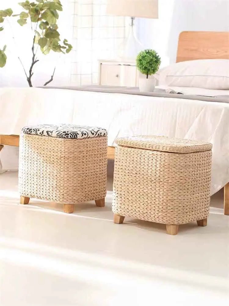 Handmade Straw Woven Stool, Porch Shoe Changing Stool, Living Room Sofa Footstool, Creative Storage Stool, Modern Furniture Seat