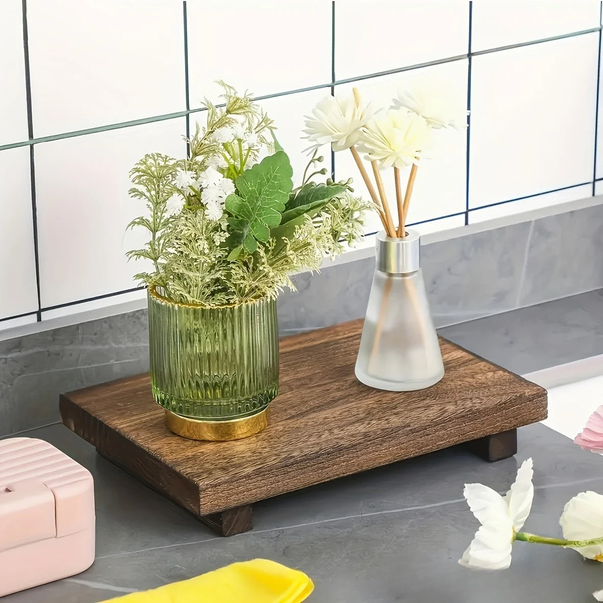 Minimalist Wooden Bathroom Pedestal Tray
