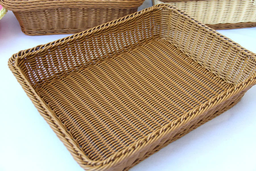 Hand-woven Imitation Rattan Wicker Basket Rectangular Storage Box Fruit Tea Snack Bread Basket Cosmetic House Kitchen Supplies