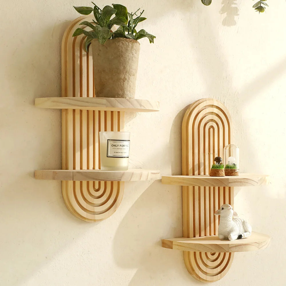 Bohemian Oval Threaded Solid Wood Wall Shelf