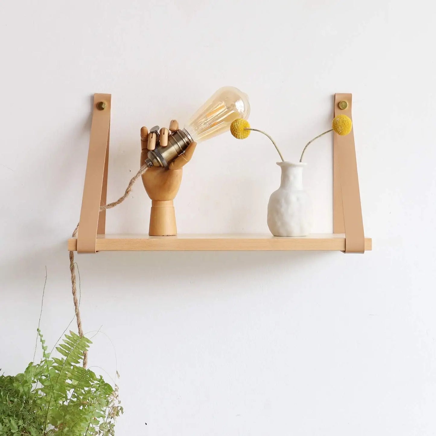 Wood Floating Storage Shelves With Leather Strap For Bedroom Living Room Set of 1pcs Wall Hanging Storage Shelf for Magazine