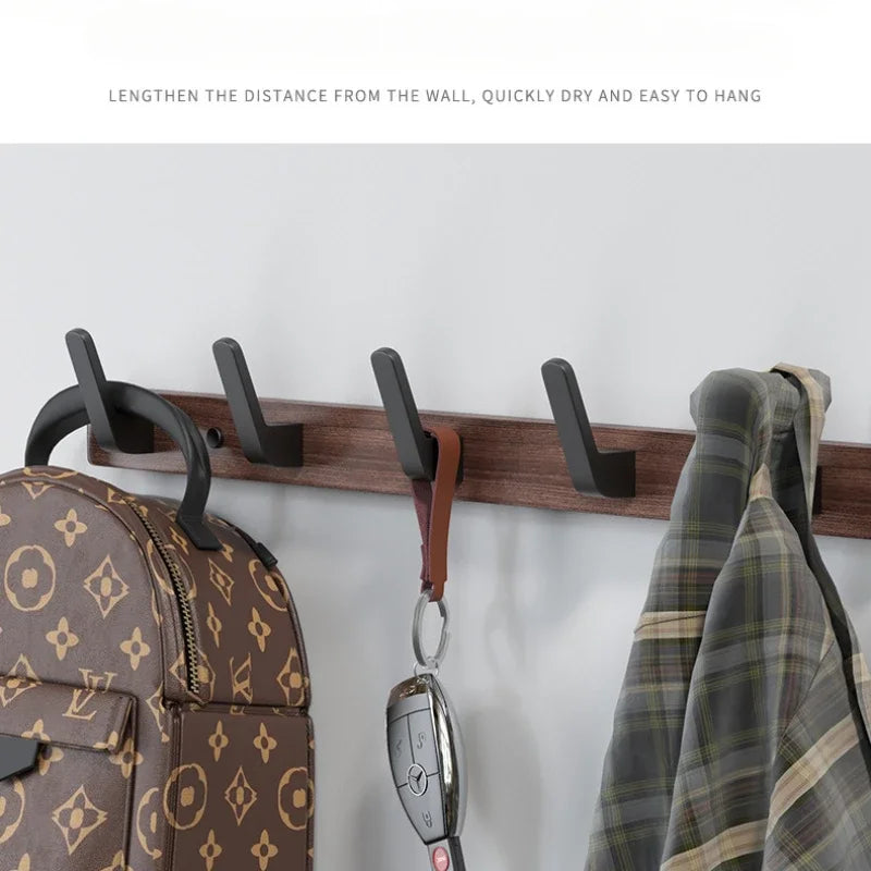 Walnut Hook for Bathroom Towel, Coat Hook, Living Room, Door Back, Clothes, Simple Black Storage, Save Space, No Punching